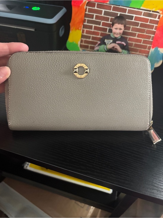 Furla Handbags - Furla Light gray Pebbled Zip-Around Wallet with Gold Logo